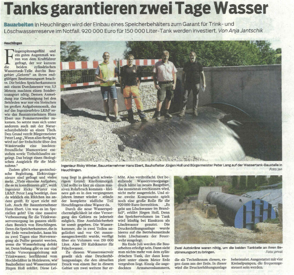 LKP Ingenieure Projekt Trinkwasser Speicherbehaelter Heuchlingen